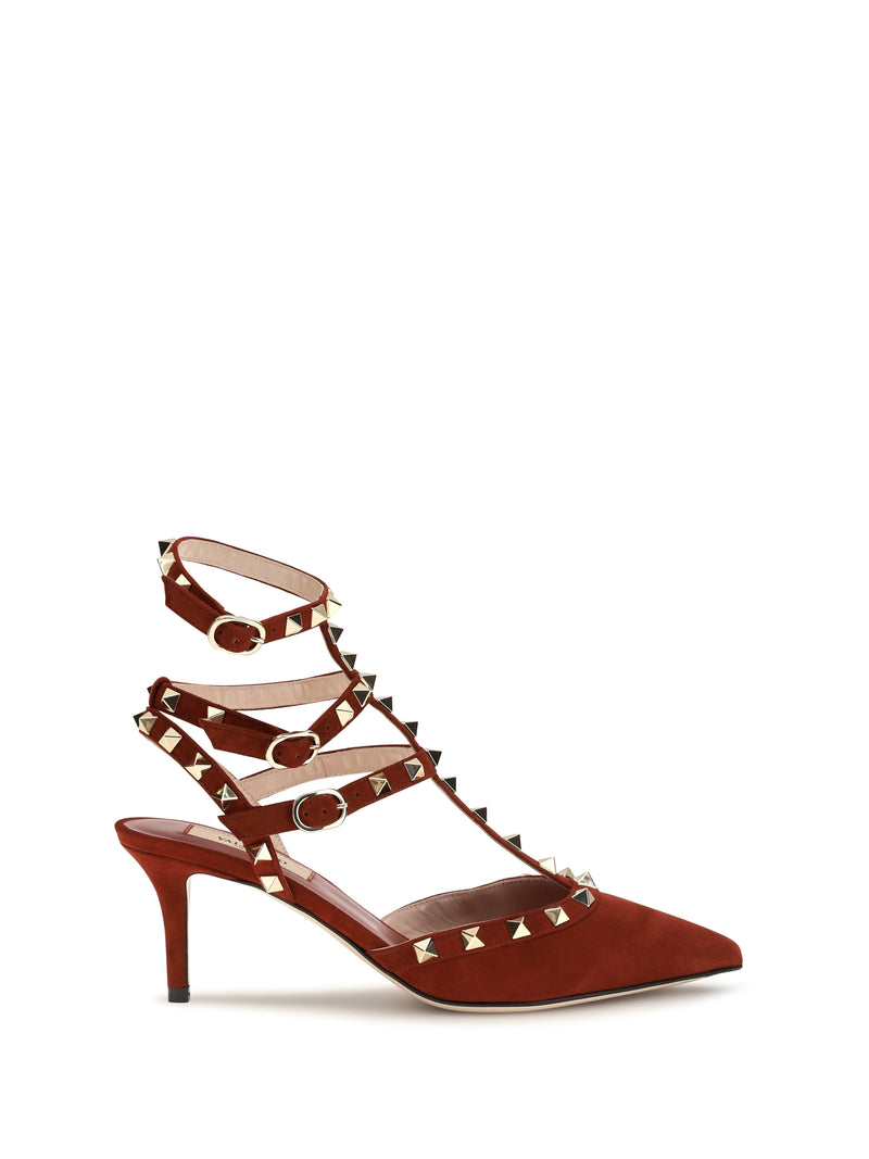 Valentino Garavani Valentino Garavani Rockstud Suede Pumps Russet Red - World Class Fashion
