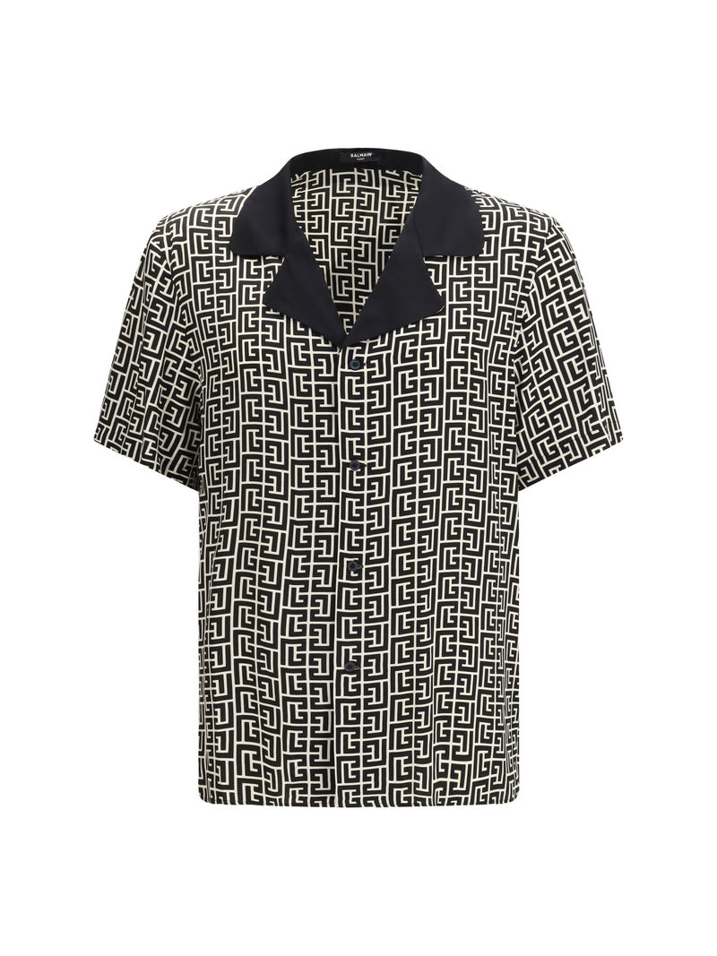Balmain Balmain Monogram-print Pajama Shirt Ivoire/Noir - World Class Fashion