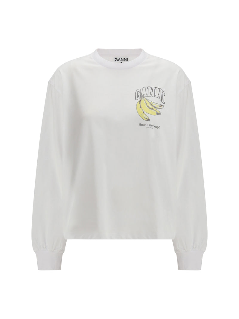 Ganni Ganni Long-sleeve T-shirt With Cherries Print Bright White - World Class Fashion