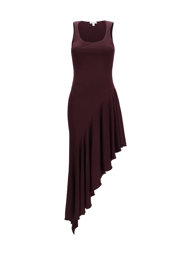 Alaia Alaïa Asymmetric Fluid Jersey Dress Bordeaux - World Class Fashion
