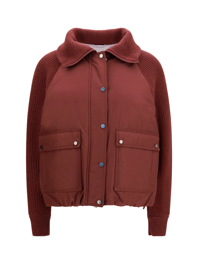 Brunello Cucinelli Brunello Cucinelli Down Jacket with Wool Sleeves Prugna - World Class Fashion