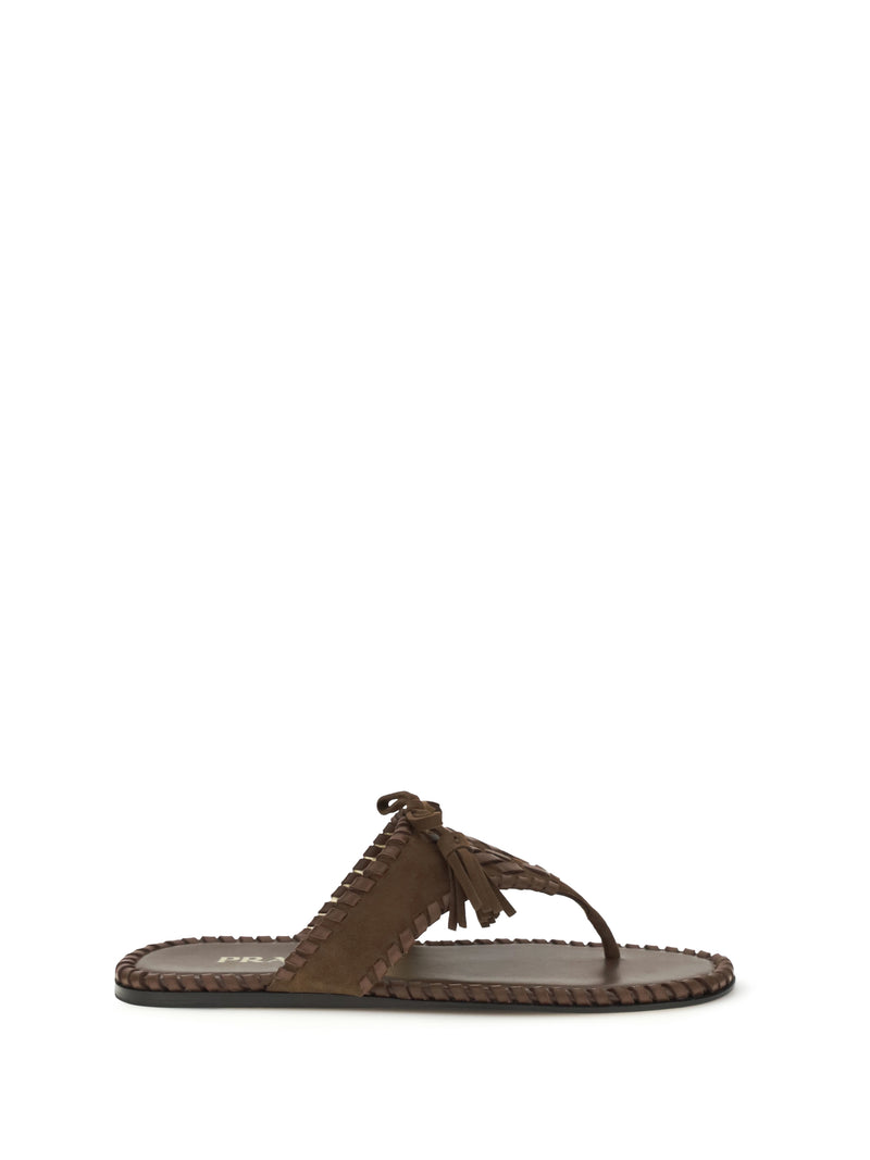 Prada Prada Thong Sandals with Tassels Cacao - World Class Fashion