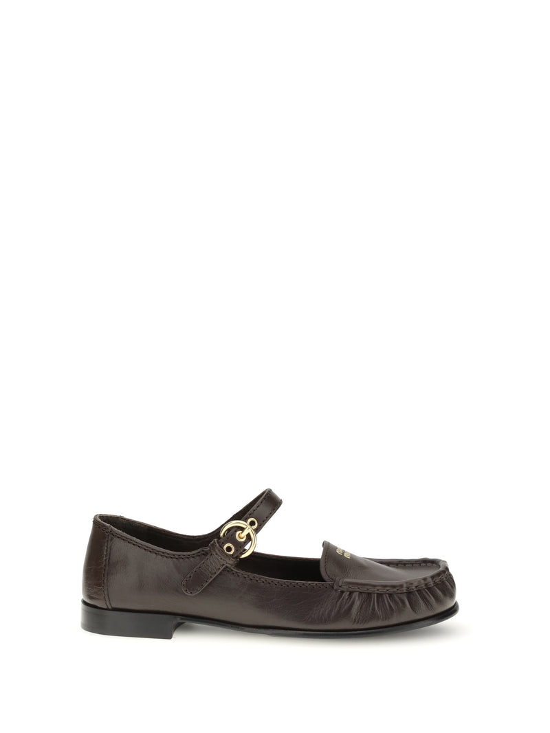 Miu Miu Miu Miu Buckled Leather Loafers Moro - World Class Fashion
