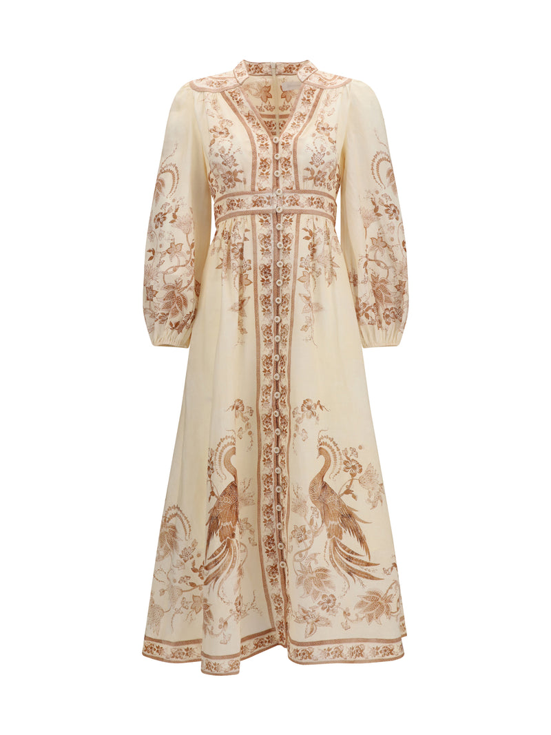 Zimmermann Zimmermann Indra Plunge Floral Dress Cream Tan - World Class Fashion