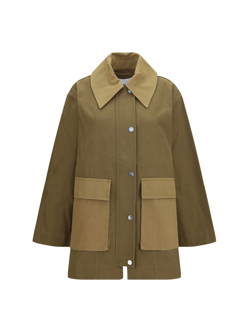 Ganni Ganni Oversized Cotton Jacket Military Olive - World Class Fashion