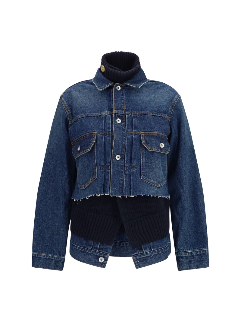 Sacai Sacai Denim Jacket With Wool Knit Layer - World Class Fashion