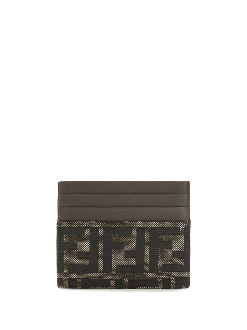 Fendi Fendi FF Jacquard and Leather Card Holder Brown - World Class Fashion