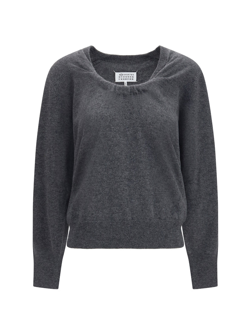 Margiela Margiela Wool Sweater with Gathered Neckline Medium Grey - World Class Fashion