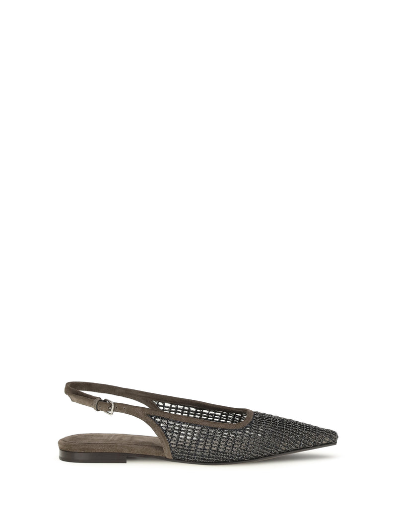 Brunello Cucinelli Brunello Cucinelli Pointed Slingback Ballerinas Torba - World Class Fashion