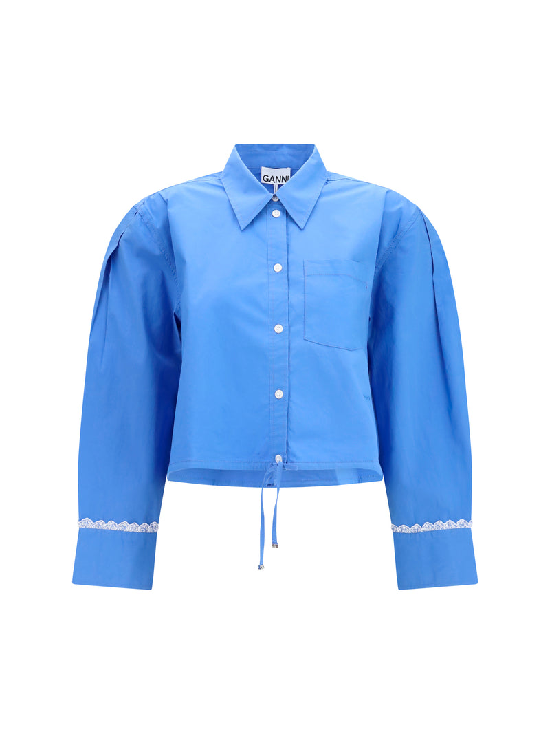 Ganni Ganni Cotton Shirt with Lace Details Marina - World Class Fashion