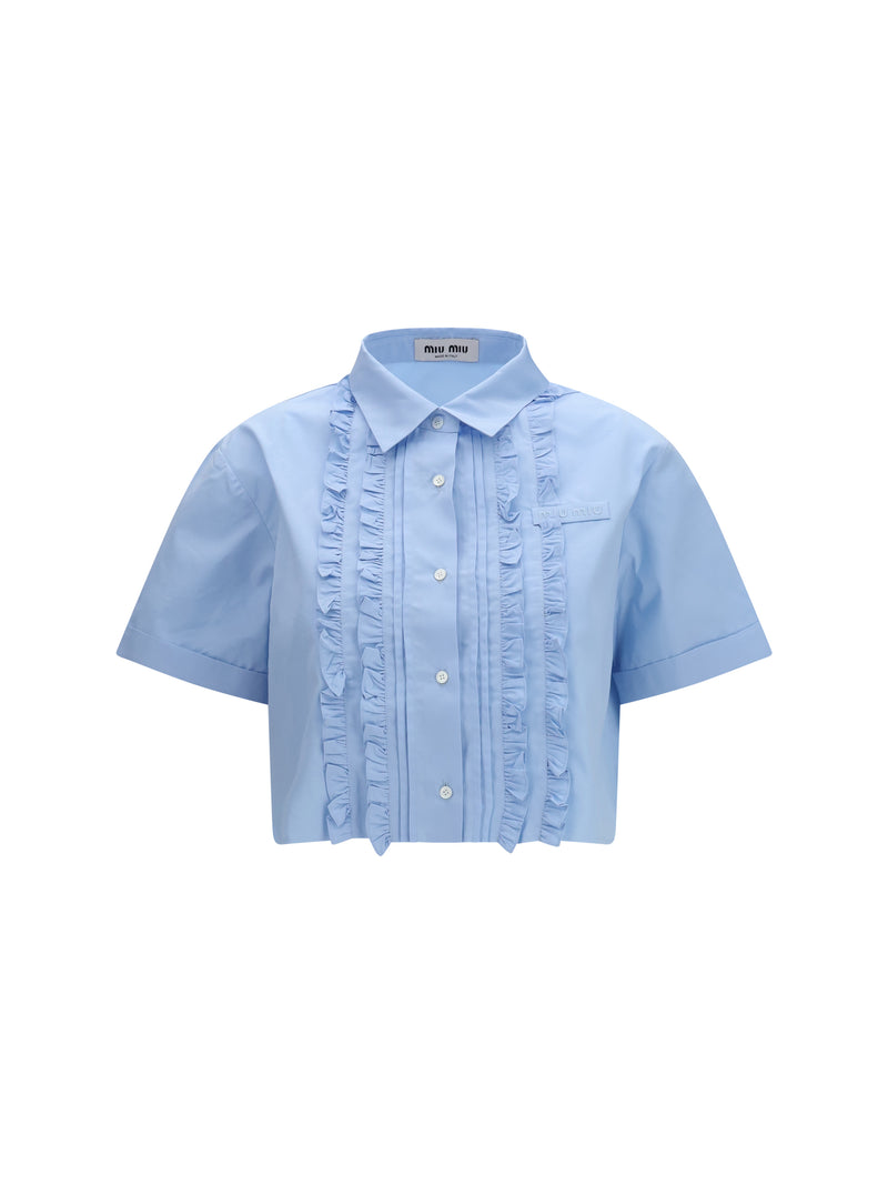 Miu Miu Miu Miu Poplin Shirt with Ruffle Details Blue - World Class Fashion