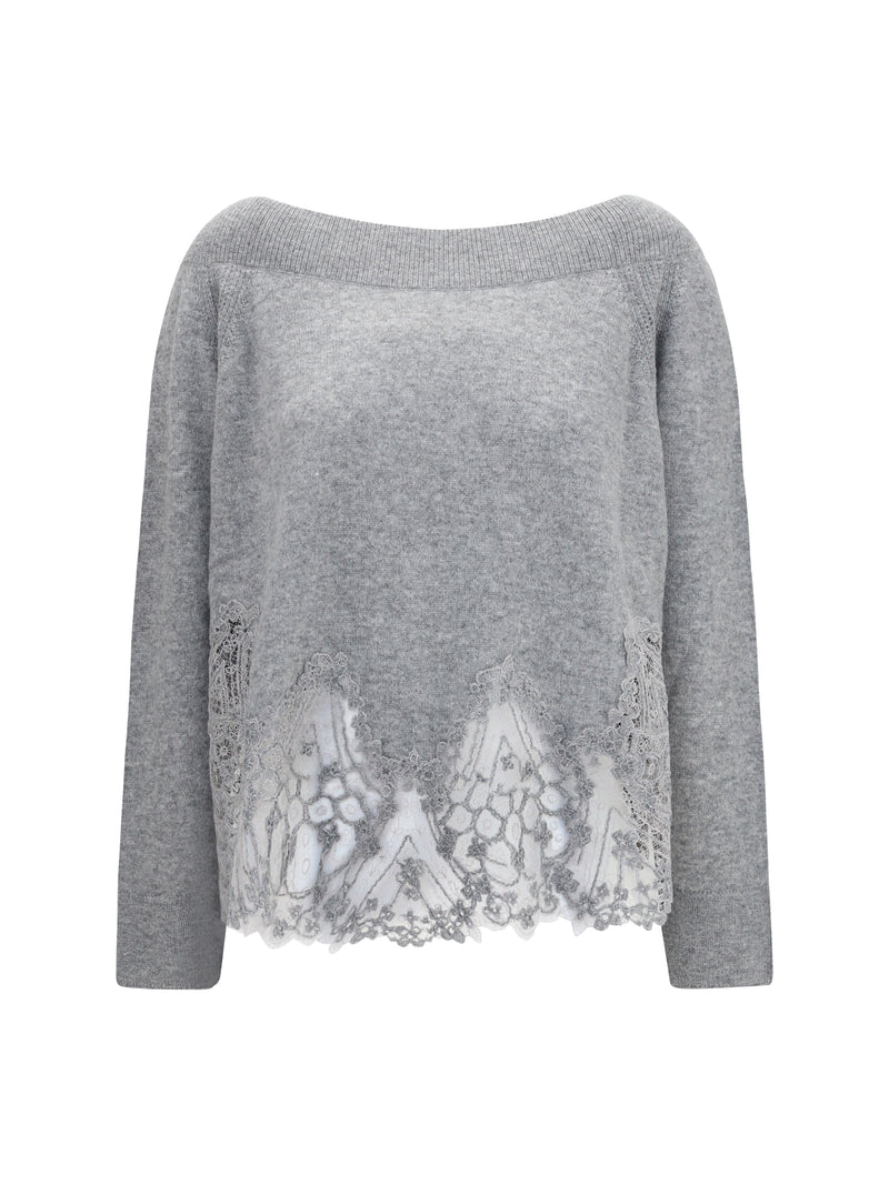 Ermanno Scervino Ermanno Scervino Boat Neck Lace Sweater Grey - World Class Fashion