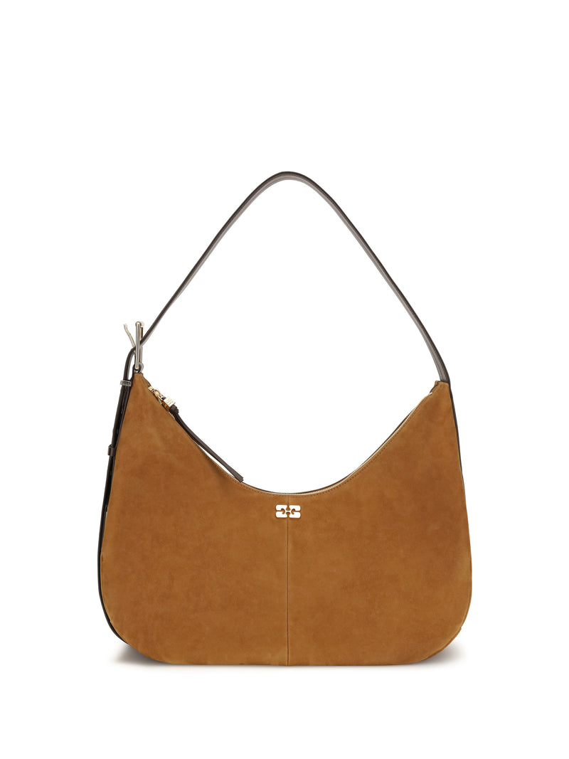 Ganni Ganni Suede Vegan Shoulder Bag Caramel Café - World Class Fashion