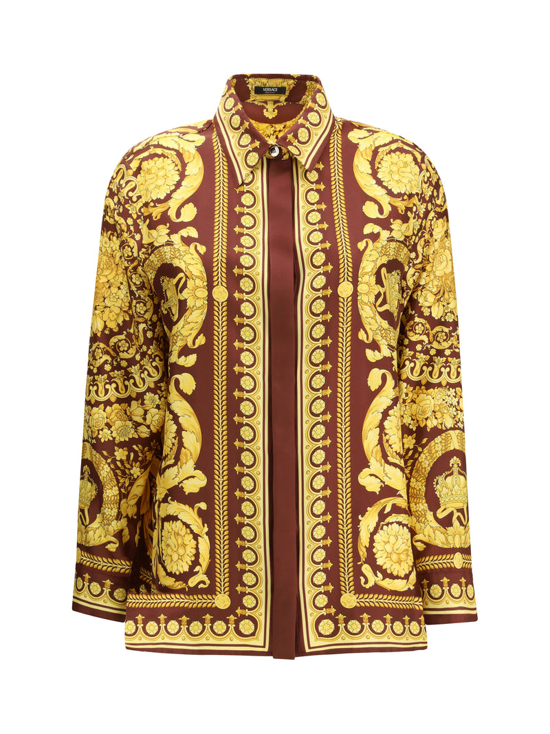 Versace Versace Printed Silk Shirt Burgundy/Gold - World Class Fashion