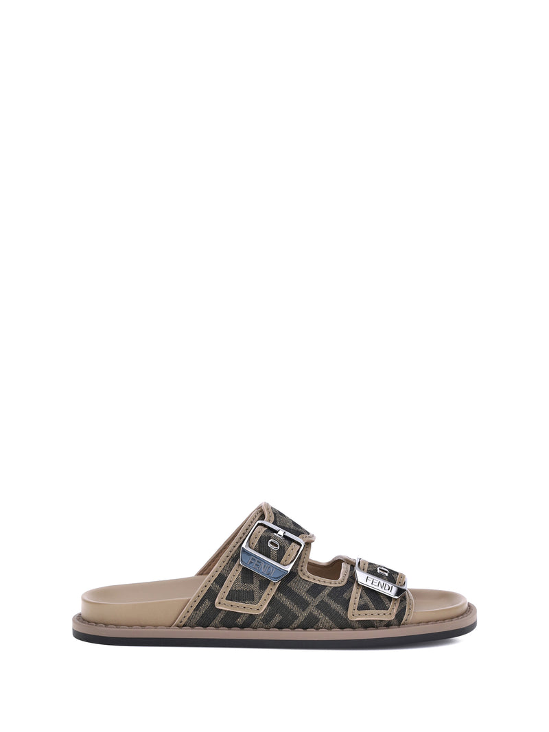 Fendi Fendi FF Leather Sandals Tabacco Nero+Sand Men - World Class Fashion