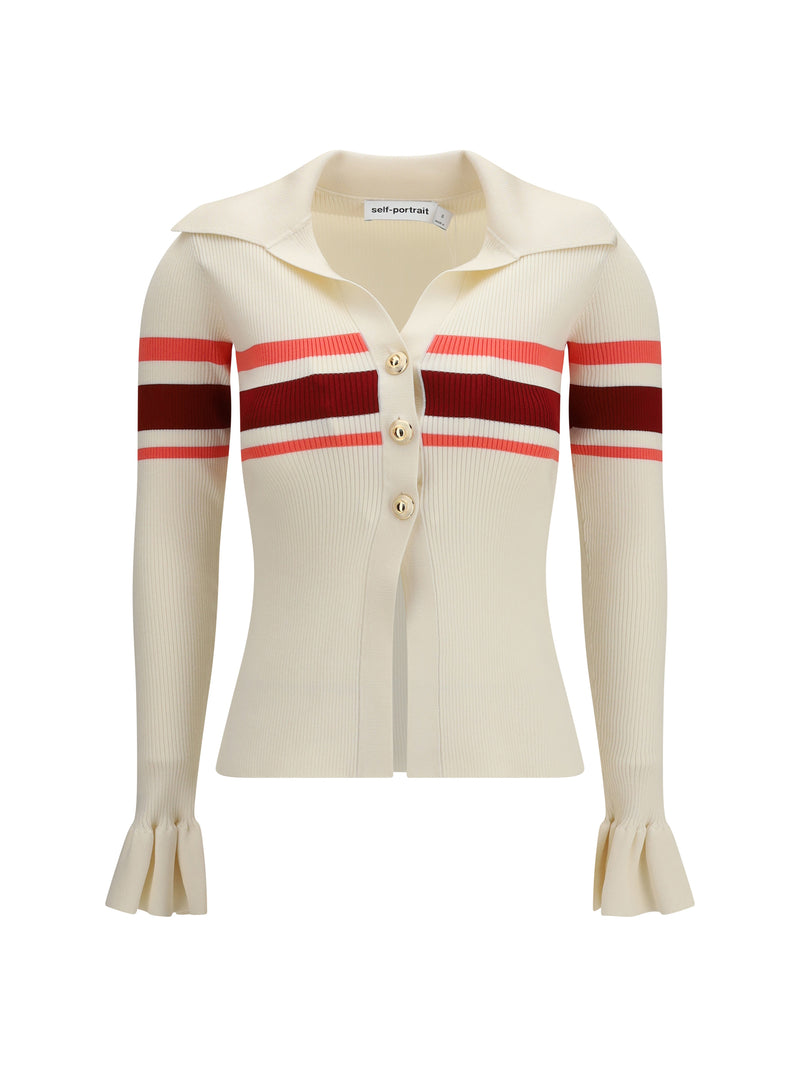Self-portrait Self-portrait Striped Viscose Knit Button Top Cream - World Class Fashion