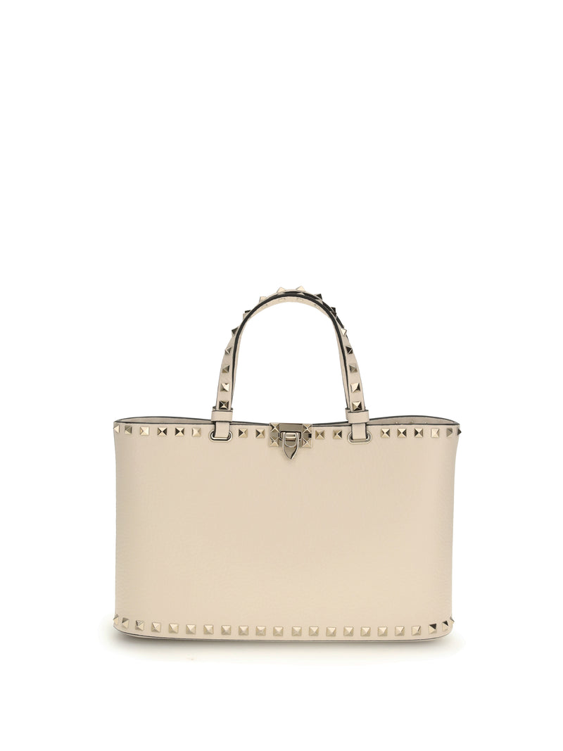 Valentino Garavani Bolso Tote Pequeño Rockstud de Valentino Garavani Color Marfil Claro - World Class Fashion