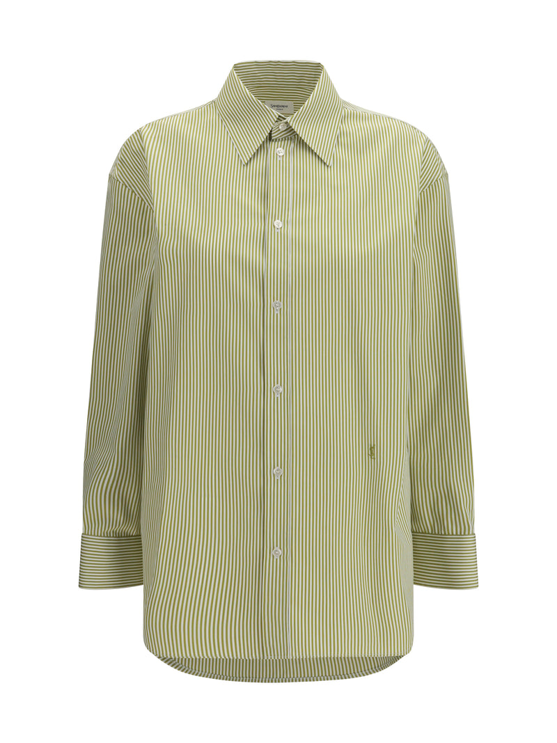 Saint Laurent Saint Laurent Vertical Striped Button Shirt Olive - World Class Fashion