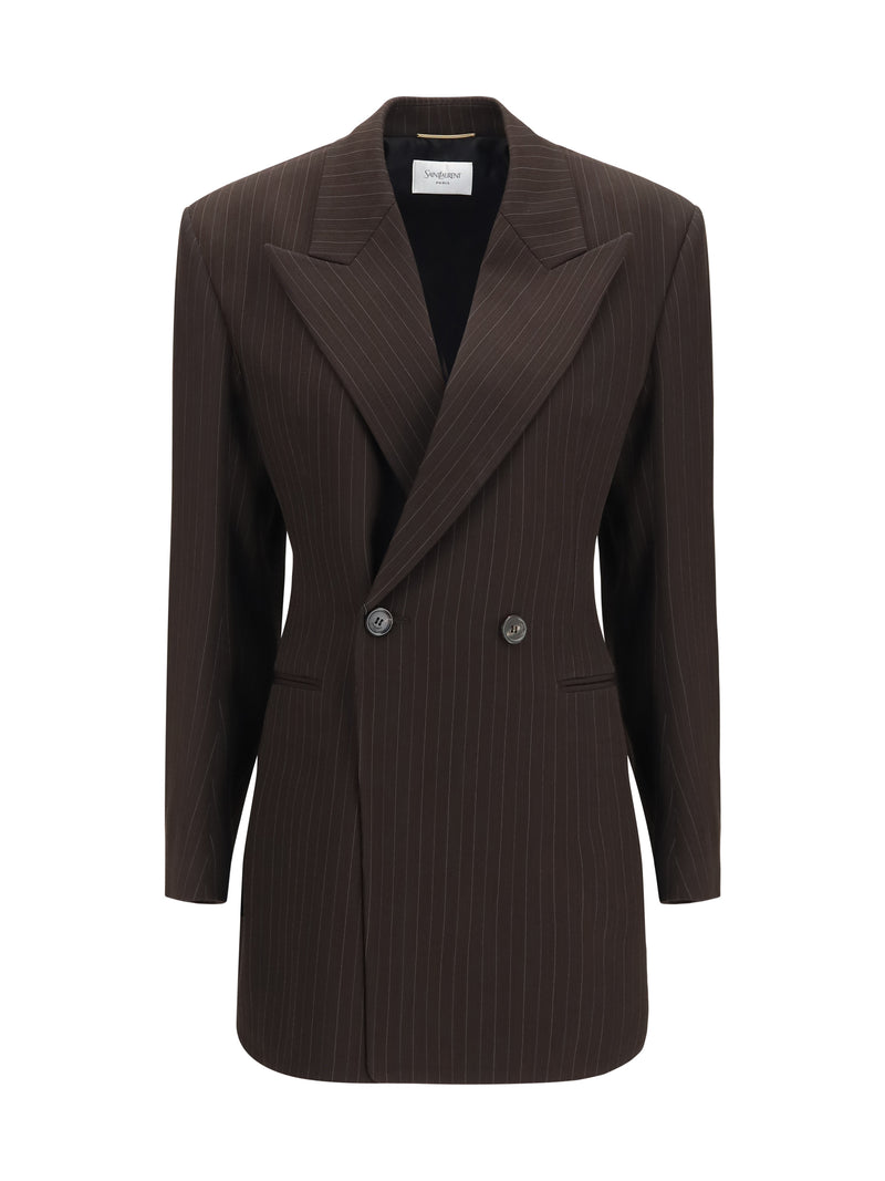 Saint Laurent Saint Laurent Double-breasted Pinstripe Wool Jacket Marron/Beige - World Class Fashion
