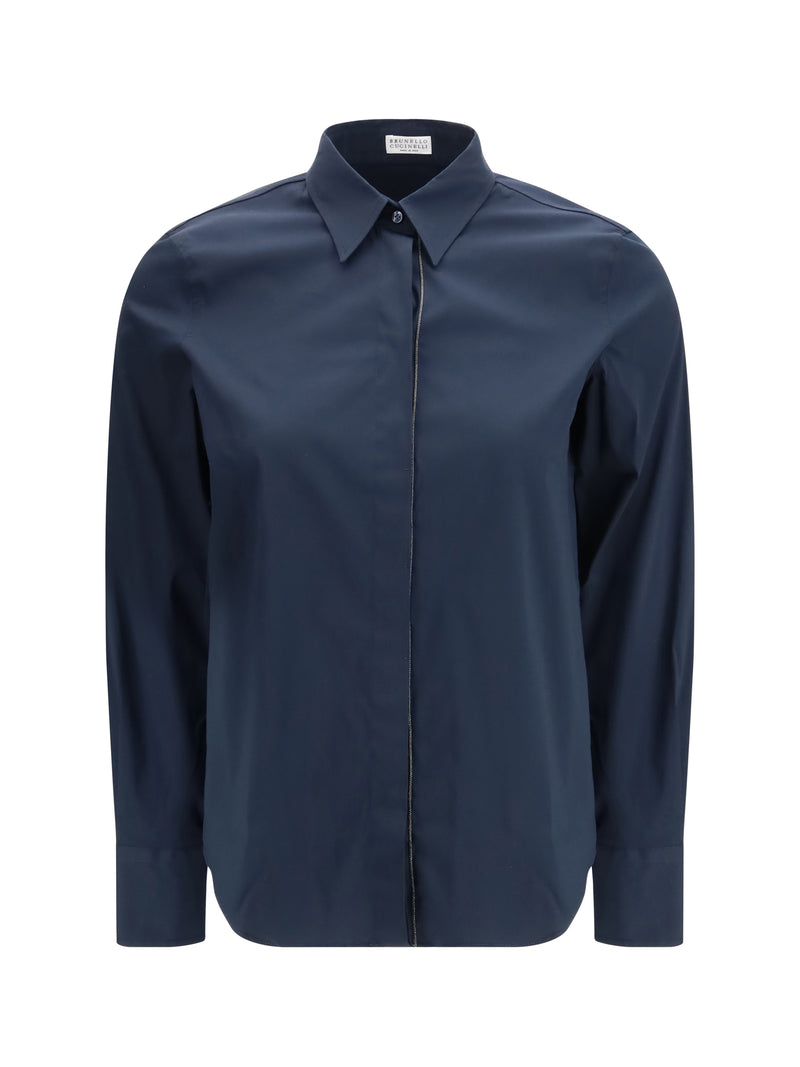 Brunello Cucinelli Brunello Cucinelli Embellished Cotton Shirt Abisso - World Class Fashion