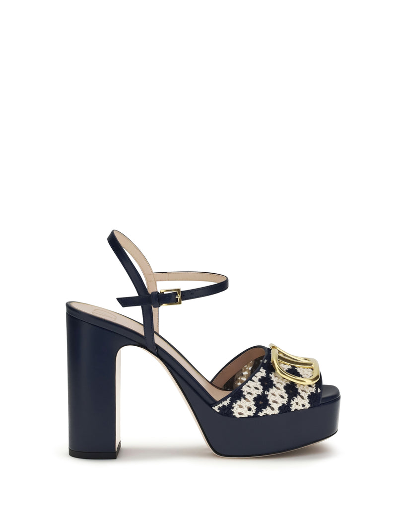 Valentino Garavani Valentino Garavani VLogo Signature Platform Sandals Worker-Papyrus - World Class Fashion