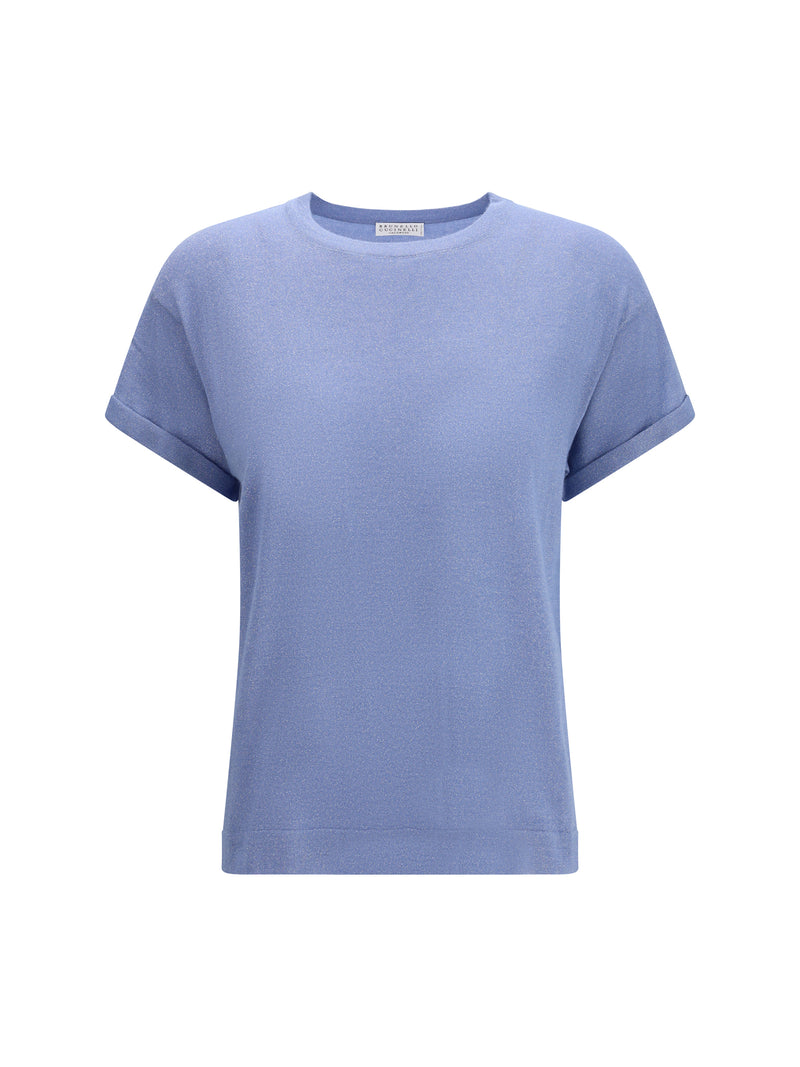 Brunello Cucinelli Brunello Cucinelli Cashmere Glitter T-shirt Blue Dusk - World Class Fashion