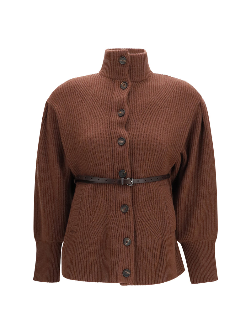 Brunello Cucinelli Brunello Cucinelli High Neck Cardigan with Belt Chocolate - World Class Fashion