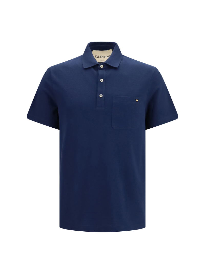 Valentino Valentino Cotton Piqué Polo with VLogo Indaco - World Class Fashion