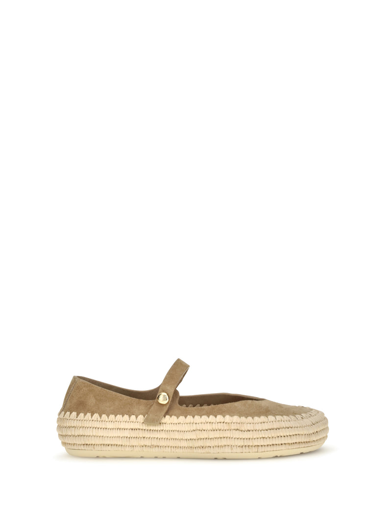 Loewe Loewe Rio Suede and Raffia Mary Jane Espadrillas Dark Beige - World Class Fashion