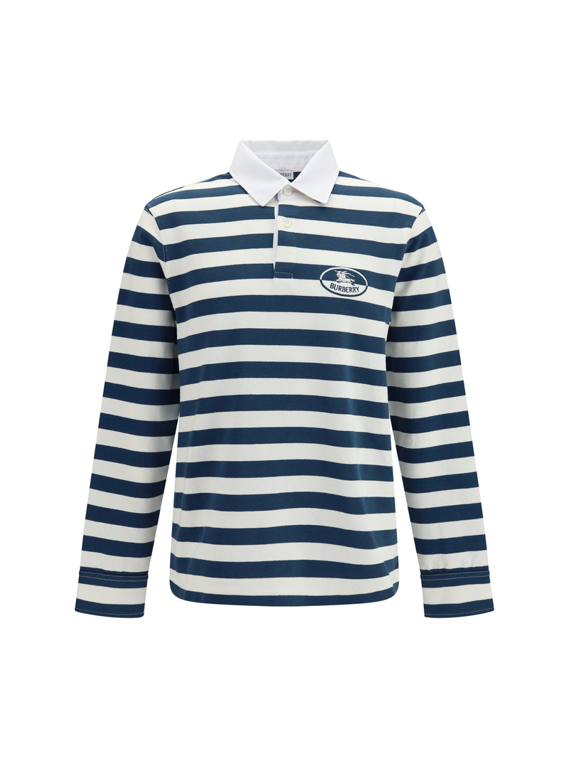 Burberry Burberry Striped Long-sleeve Cotton Polo Nickel Blue - World Class Fashion