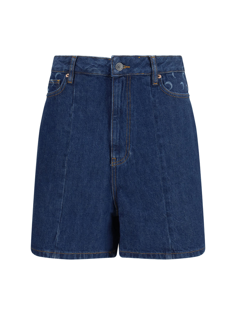 Marine Serre Marine Serre High-waisted Denim Shorts Midnight Blue - World Class Fashion