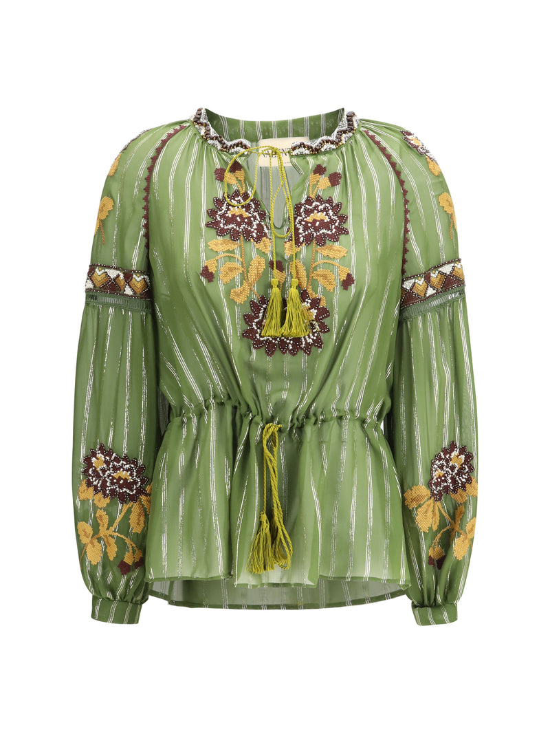 Valentino Valentino Lurex Silk Shirt Camo Green/Multicolor - World Class Fashion