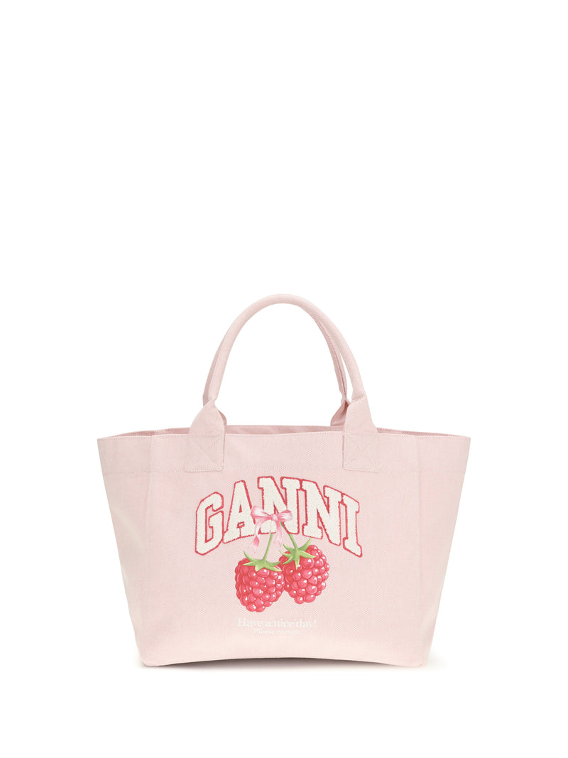 Ganni Ganni Raspberry Logo Shopper Egret - World Class Fashion