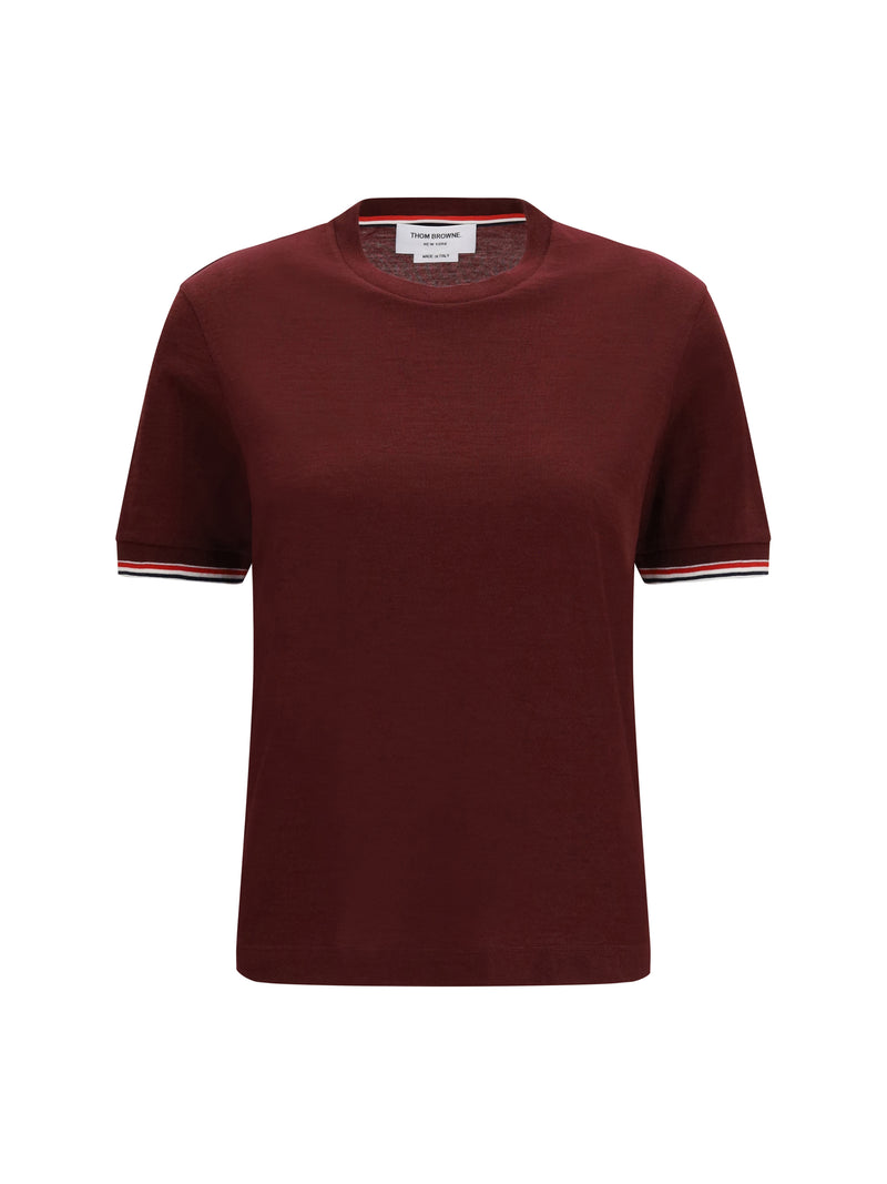 Thom Browne Thom Browne Wool-blend T-shirt Burgundy - World Class Fashion