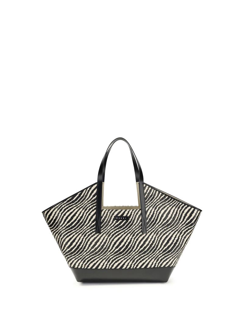 Marni Marni Raffia Effect Fabric Tote Bag Black - World Class Fashion