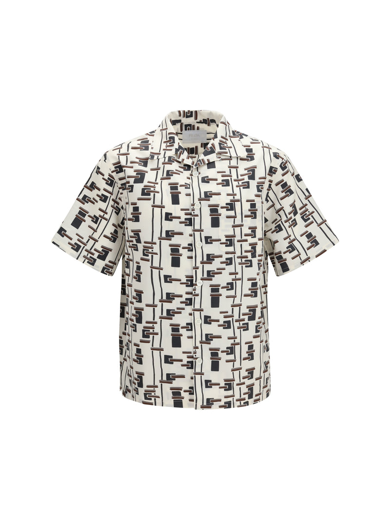 Prada Prada Patterned Bowling Shirt Naturale+Bordeaux Men - World Class Fashion