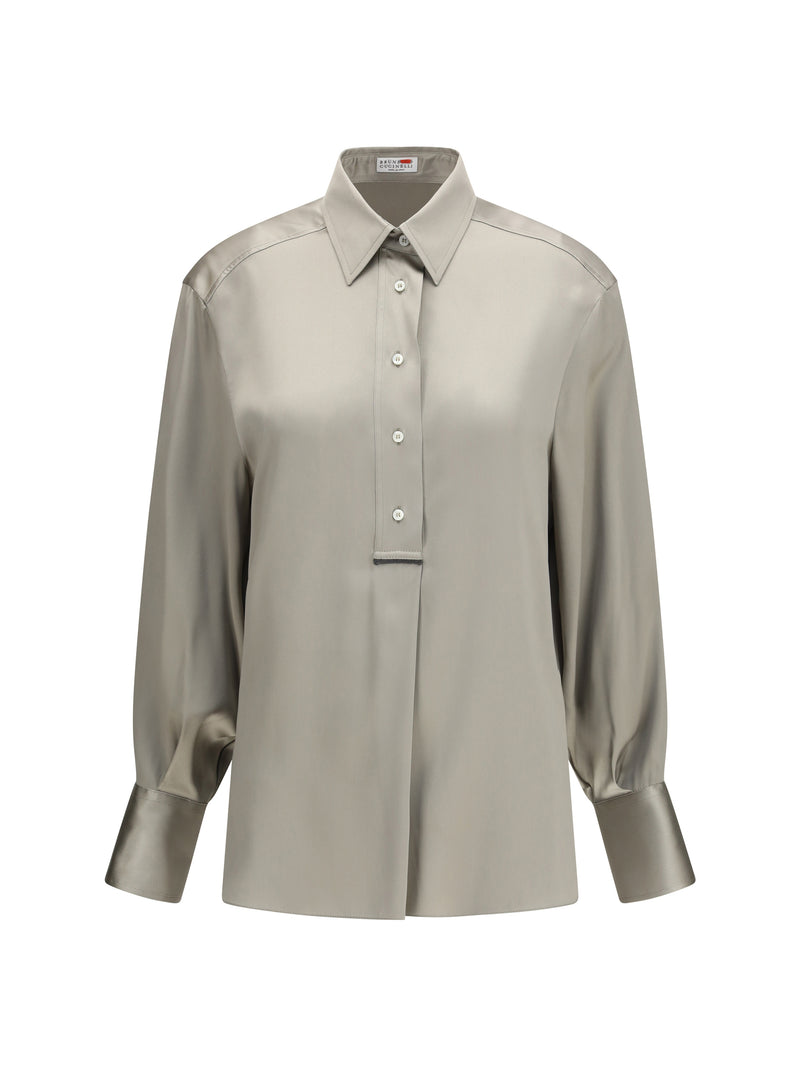 Brunello Cucinelli Brunello Cucinelli Silk Satin Shirt Rosemary - World Class Fashion