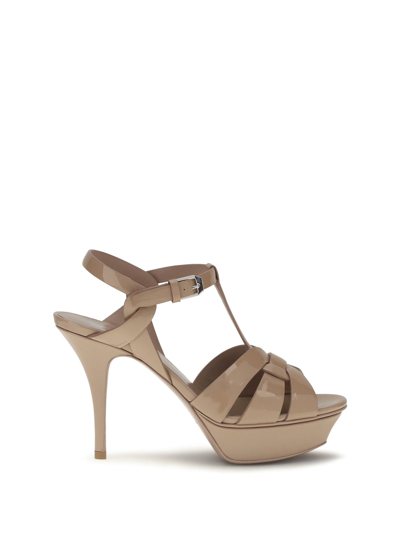 Saint Laurent Saint Laurent Tribute Patent Leather Sandals Nude - World Class Fashion