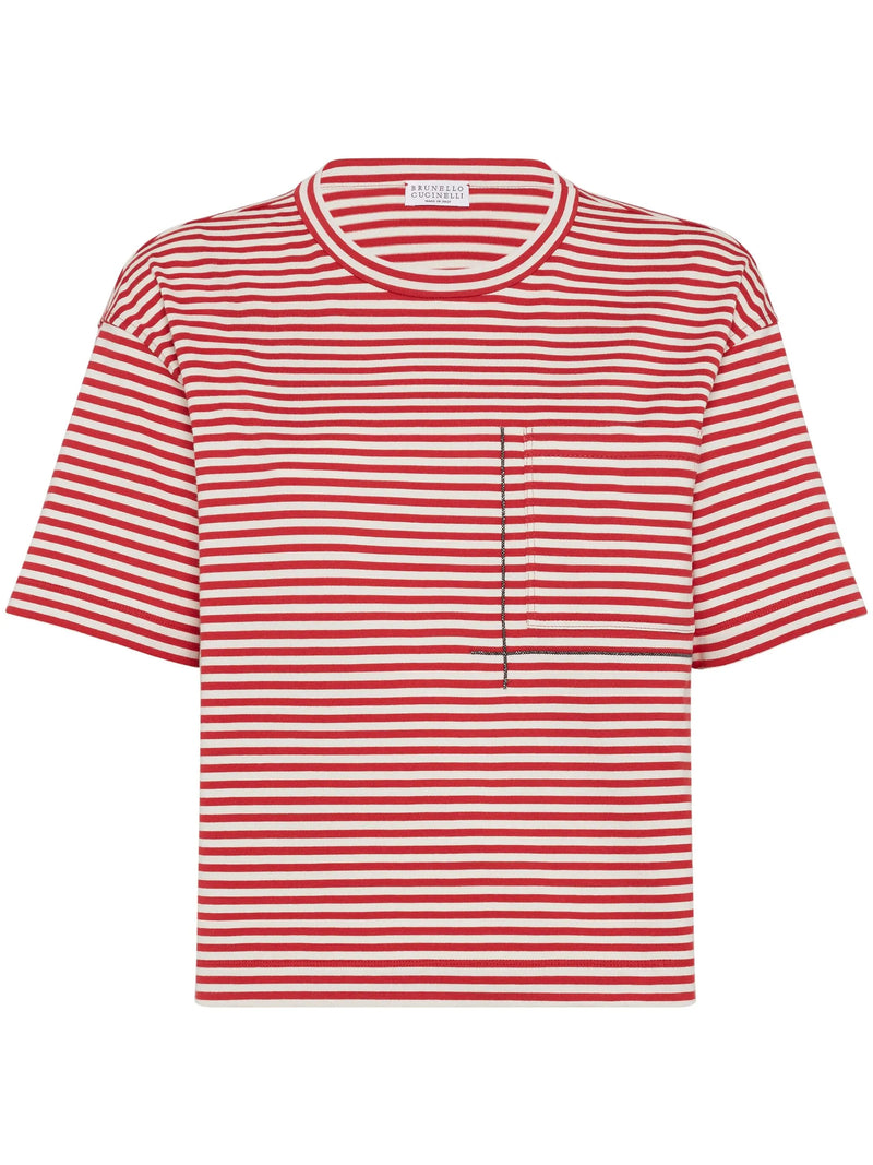 Brunello Cucinelli Brunello Cucinelli Striped Jersey T-Shirt Red - World Class Fashion