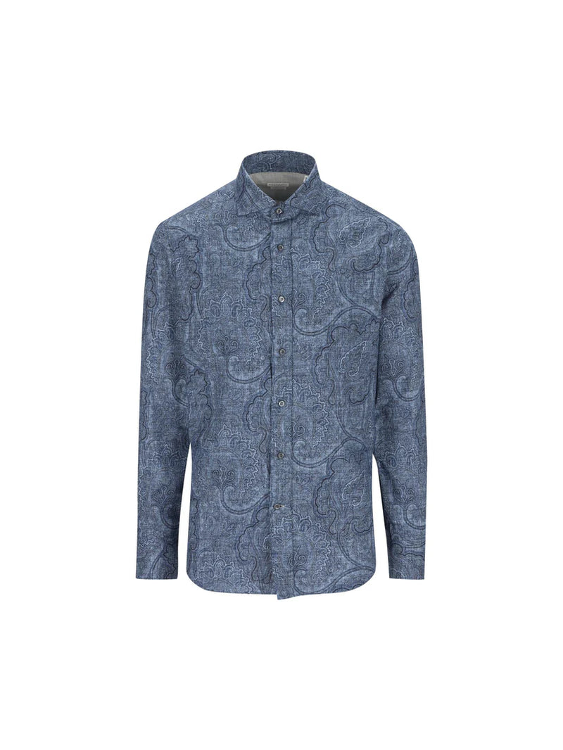 Brunello Cucinelli Brunello Cucinelli Paisley Allover Shirt Blue - World Class Fashion