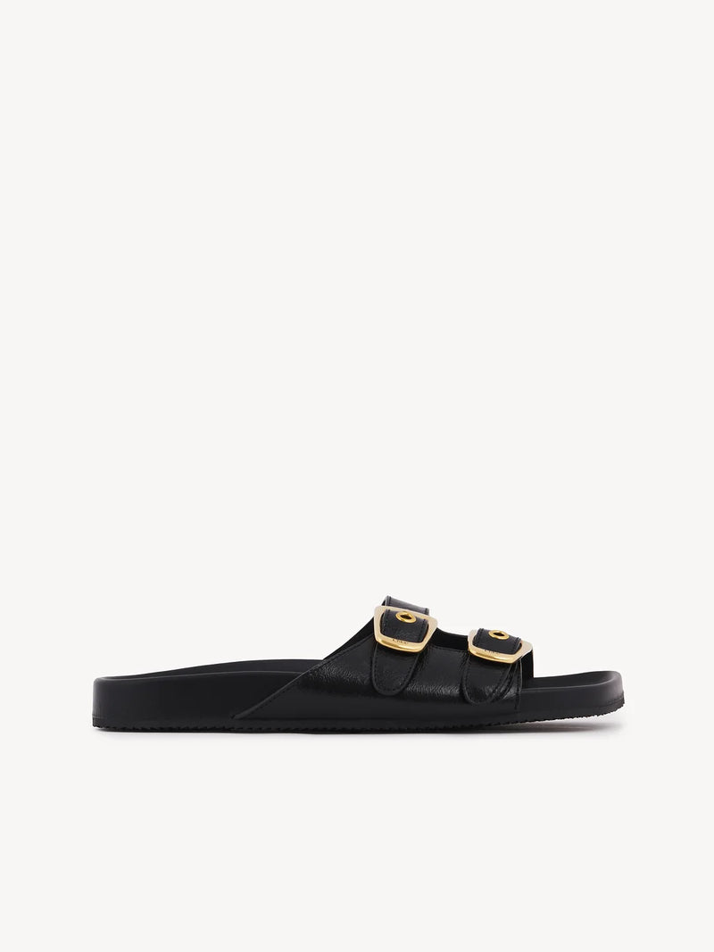 Chloe Chloé Polly Slides Black Leather Women Sandals - World Class Fashion