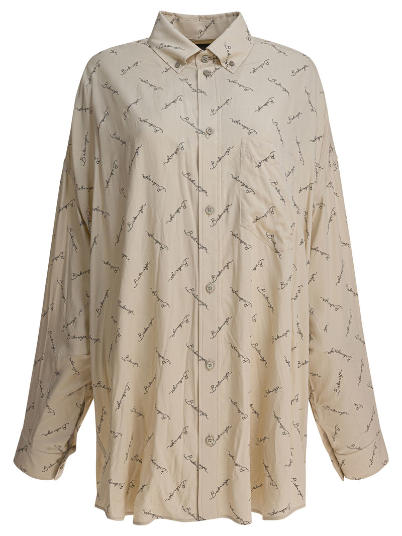 Balenciaga Balenciaga Oversized Shirt With Logo Beige - World Class Fashion