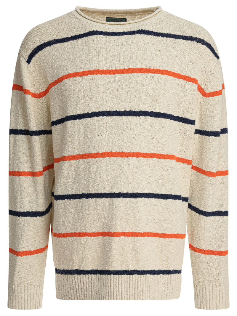 Beams Plus Beams Plus Jersey de cuello redondo a rayas blanco - World Class Fashion