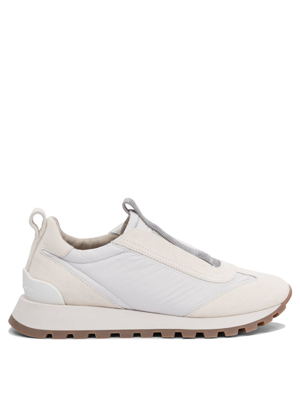 Brunello Cucinelli Suede And Fabric "runners" Sneaker With Precious Detail