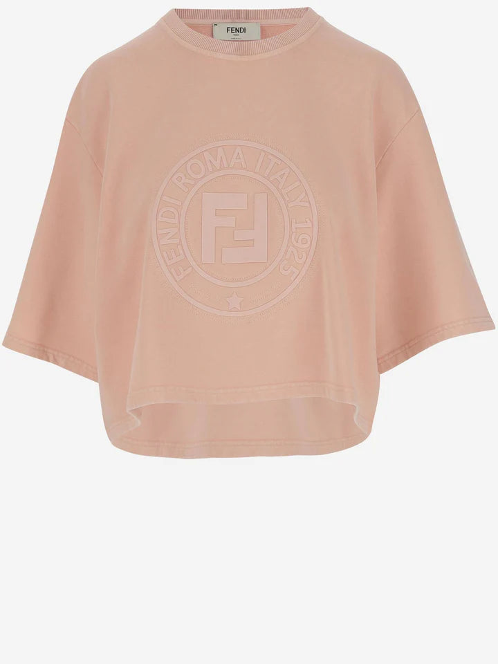 Fendi Fendi Cotton T-Shirt with Printed Logo Pink - World Class Fashion