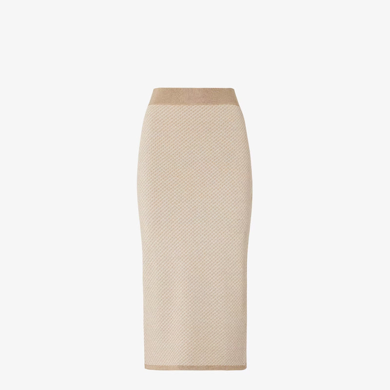 Fendi Fendi FF Silk and Cashmere Skirt Beige - World Class Fashion
