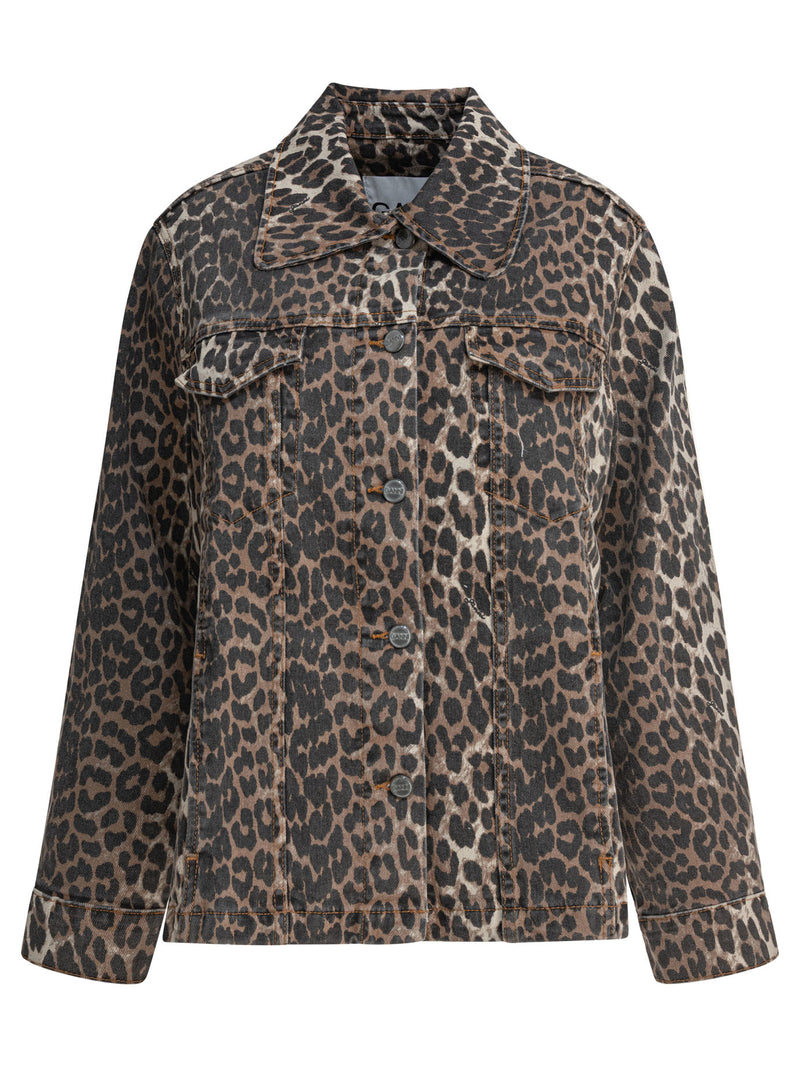 Ganni Ganni Leopard Denim Jacket Brown Women - World Class Fashion