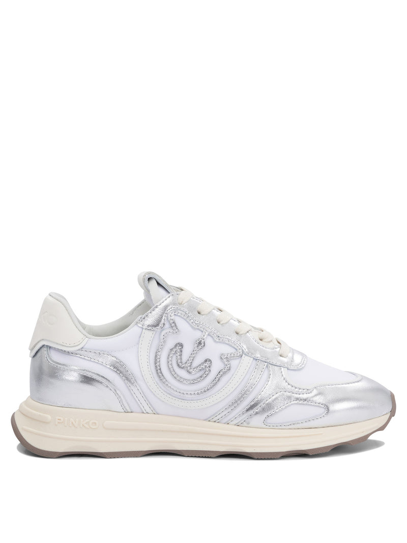 Pinko Pinko Silver Leather Mesh Women Sneakers - World Class Fashion