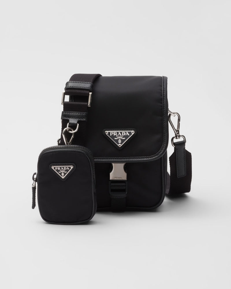 Prada Prada Re-Nylon and Saffiano Crossbody Bag Black - World Class Fashion