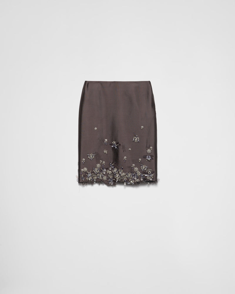 Prada Falda Prada Bordada Seda Lana Gris Mujer - World Class Fashion